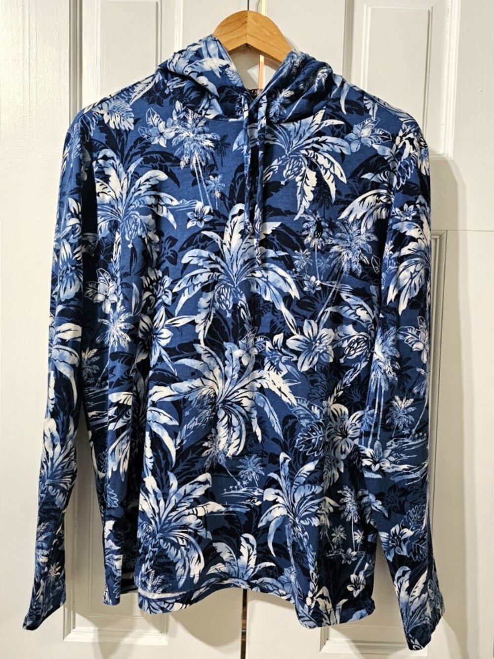 Polo Ralph Lauren Men Blue Tropical Palm Hibiscus Lightweight Hoodie Knit M NWOT